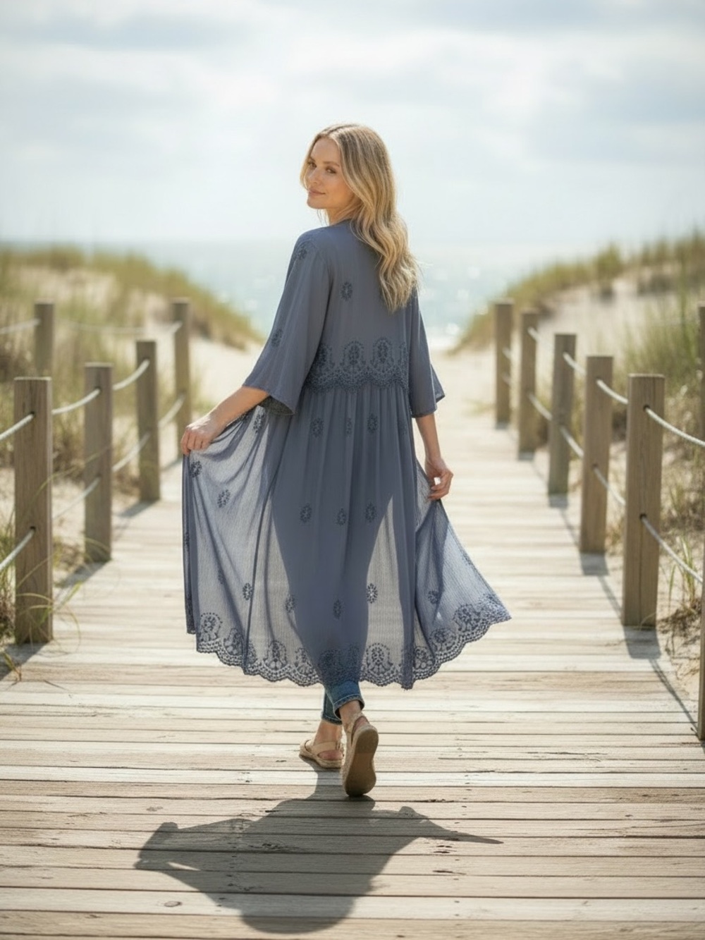 American Eagle Blue Long Kimono - Picture 2 of 16